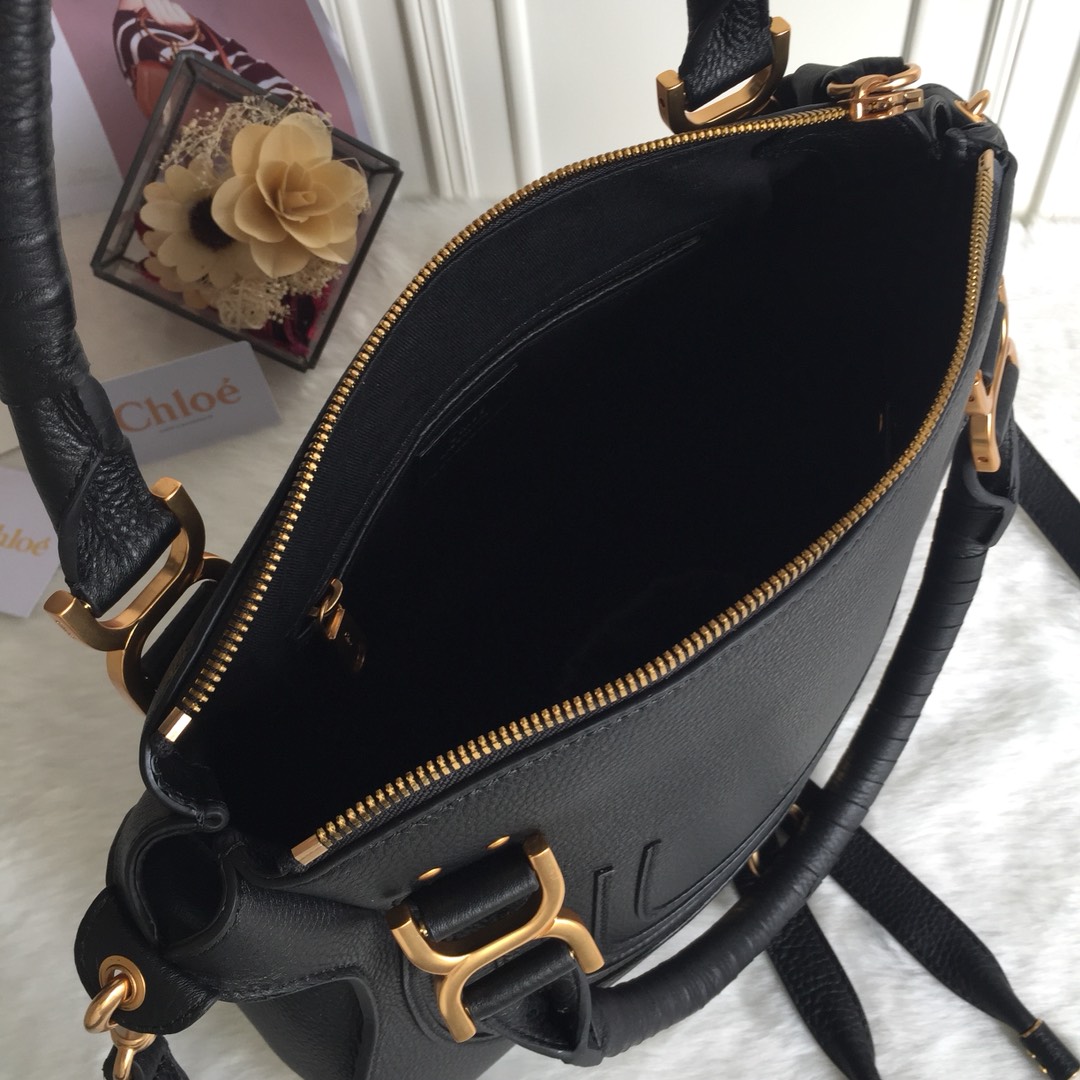 Chloe Large Marcie Bag In Black Grained Leather